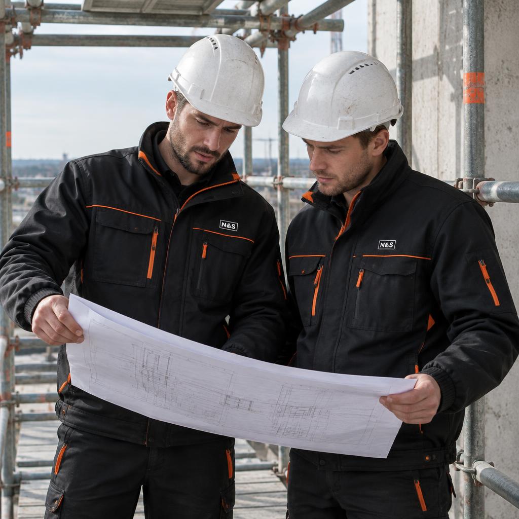 Projektledare från N&S Hantverkare går igenom ritningar på en renovering i Skåne